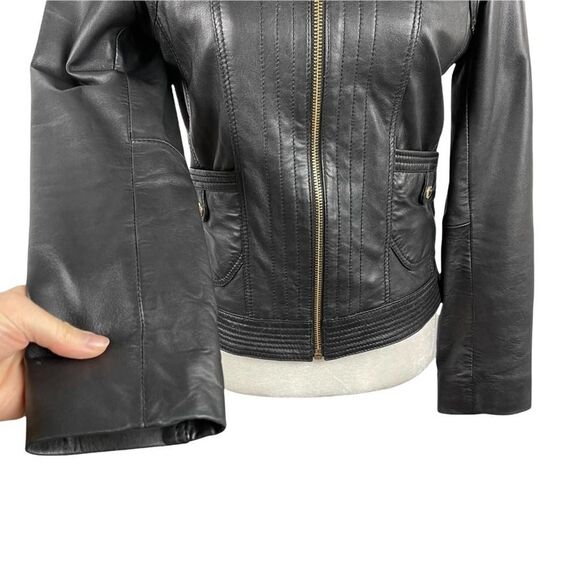 Michael Kors Missy Wing Collar Black Leather Moto Jacket Size XS $695 - Picture 7 of 16
